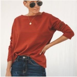 VICI Orange Striped Dolman Long Sleeve Cotton Fall Top - Small